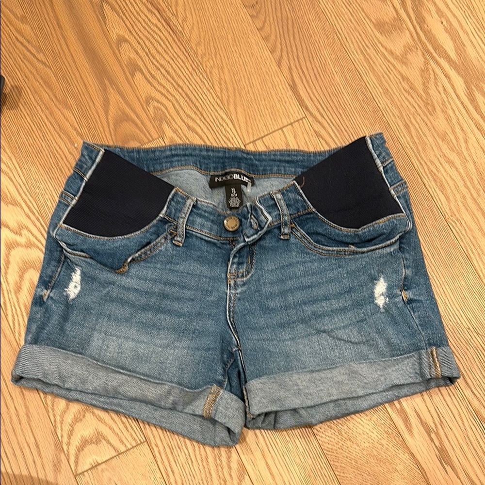 MATERNITY Jean Shorts with Distressed Details
